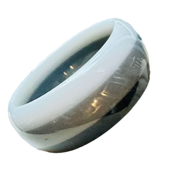 BAKELITE CATELIN 1940s Art Deco Bangle Bracelet Vintage Laminated Black Gray Bak - Picture 3 of 6
